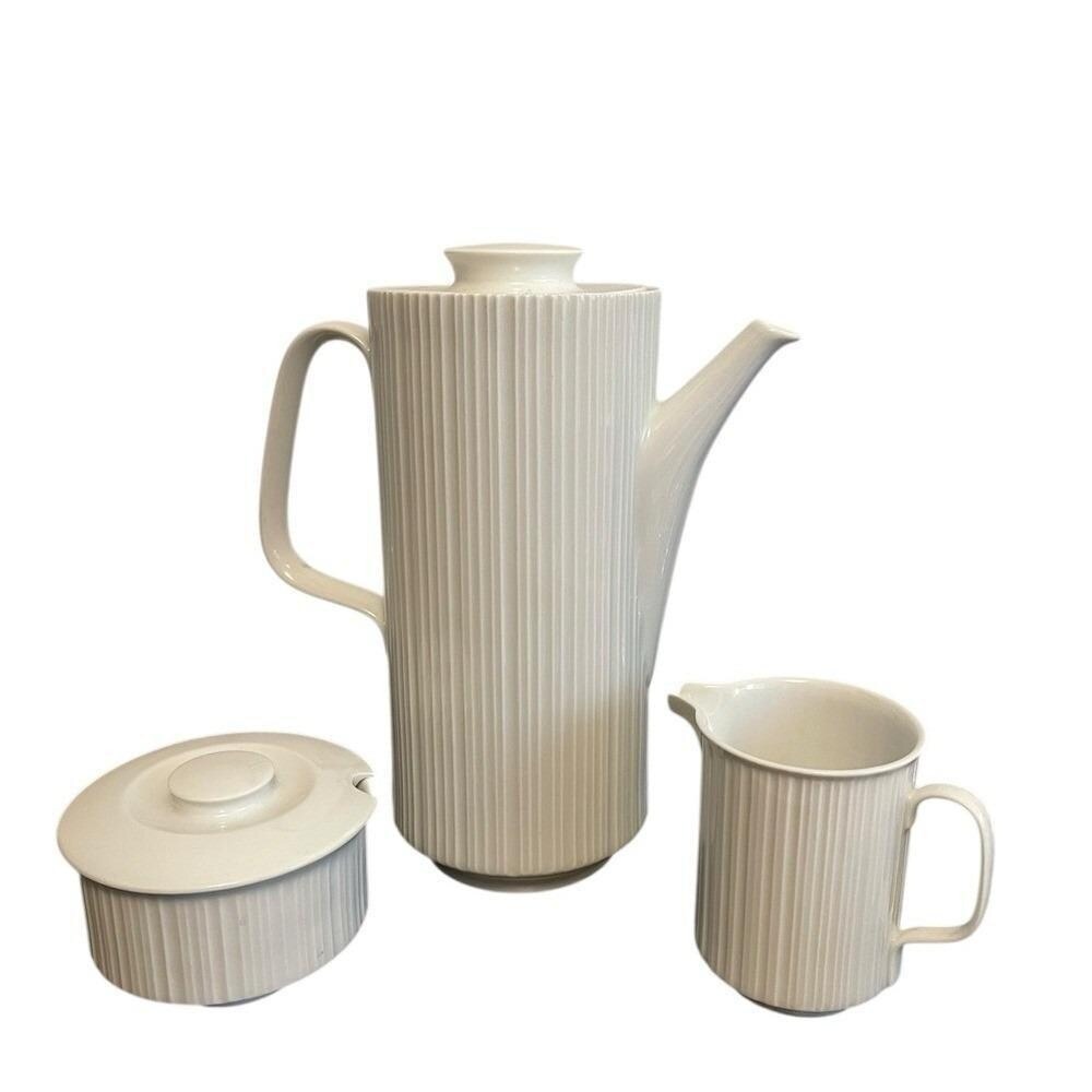 Rosenthal Studio Line Berlin White Ribbed Coffee Pot Sugar Creamer Set Germany